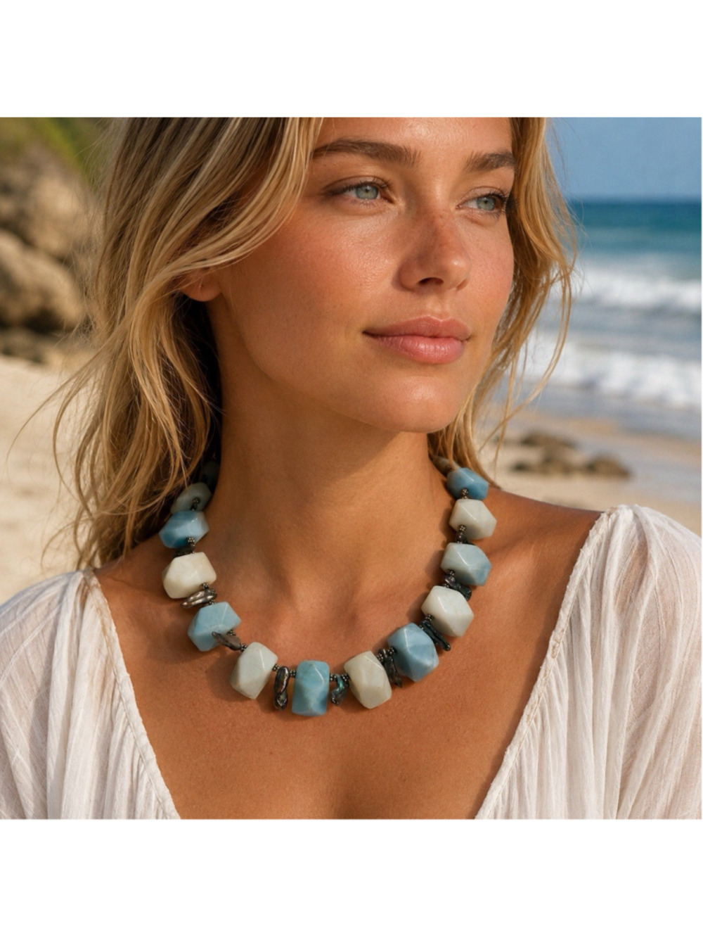 Amazonite Statement Necklace Artisan Natural Stone Sterling Silver 925